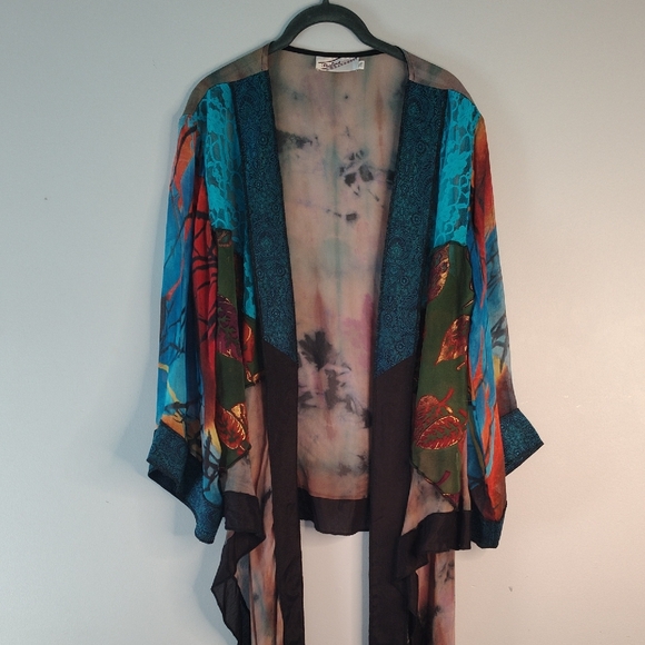 Sterling Styles Accessories - Sterling Styles Multicolor Silk Kimono Duster Patchwork XL 3/4 Sleeve Colorful